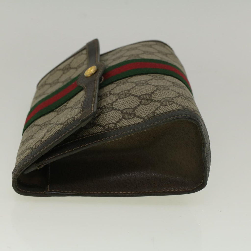 GUCCI GG Canvas Web Sherry Line Clutch Bag PVC Leather Beige Green 58678