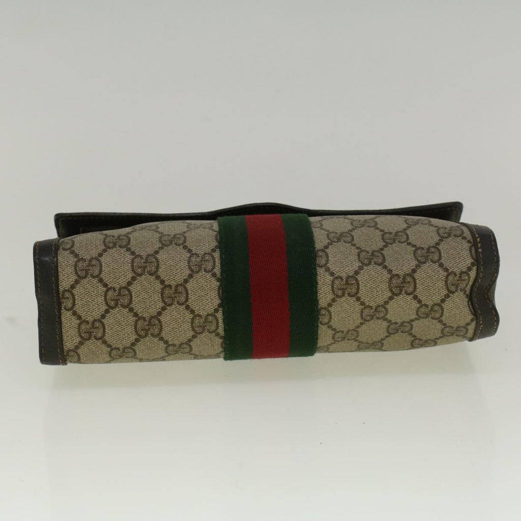 GUCCI GG Canvas Web Sherry Line Clutch Bag PVC Leather Beige Green 58678