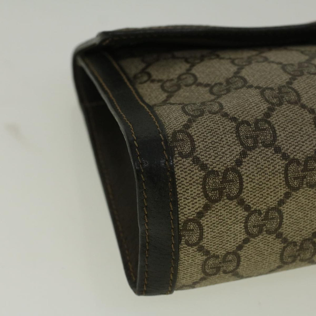 GUCCI GG Canvas Web Sherry Line Clutch Bag PVC Leather Beige Green 58678