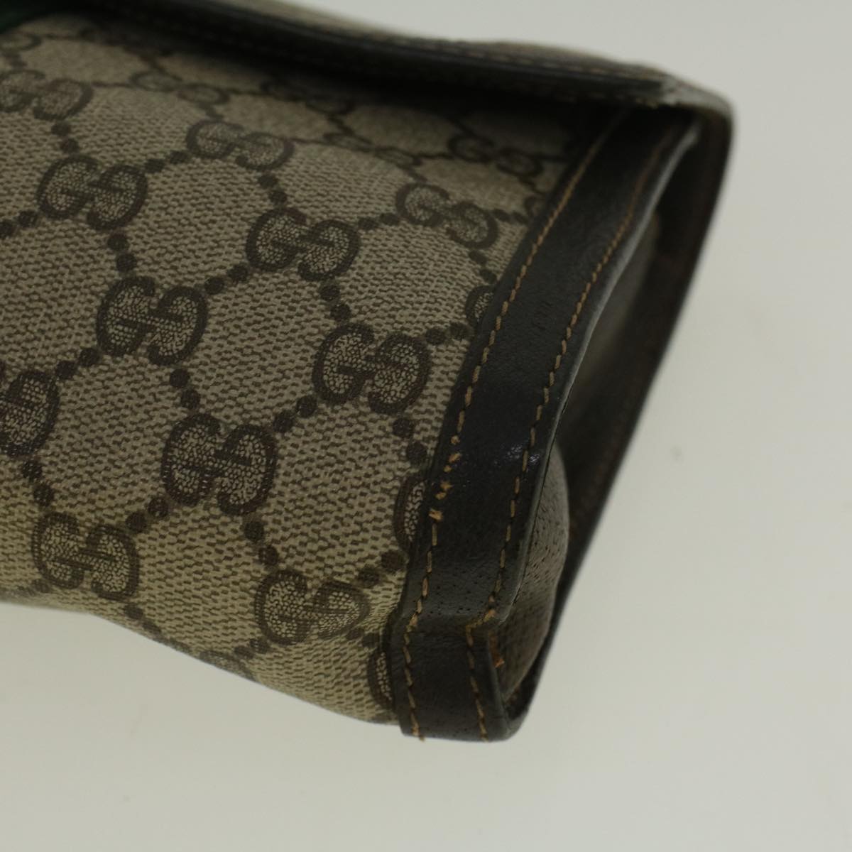 GUCCI GG Canvas Web Sherry Line Clutch Bag PVC Leather Beige Green 58678