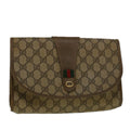 GUCCI GG Canvas Web Sherry Line Clutch Bag PVC Leather Beige Green 58679