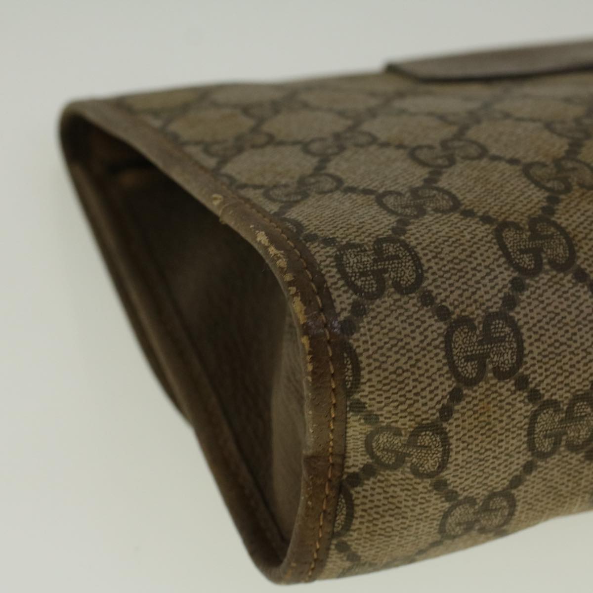 GUCCI GG Canvas Web Sherry Line Clutch Bag PVC Leather Beige Green 58679