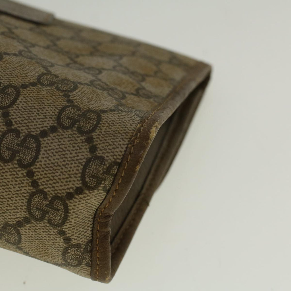 GUCCI GG Canvas Web Sherry Line Clutch Bag PVC Leather Beige Green 58679