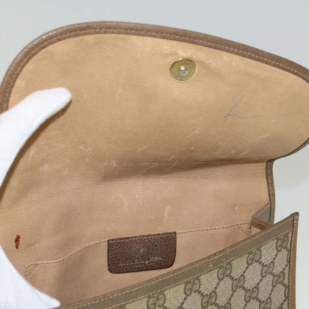 GUCCI GG Canvas Web Sherry Line Clutch Bag PVC Leather Beige Green 58679