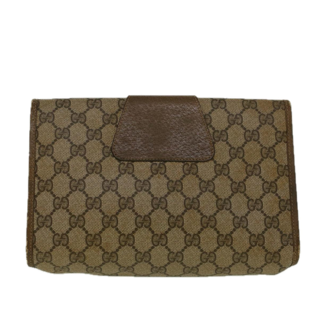 GUCCI GG Canvas Web Sherry Line Clutch Bag PVC Leather Beige Green 58679