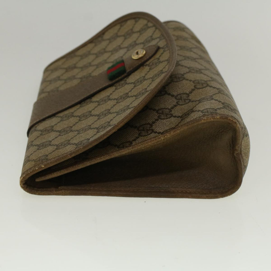 GUCCI GG Canvas Web Sherry Line Clutch Bag PVC Leather Beige Green 58679