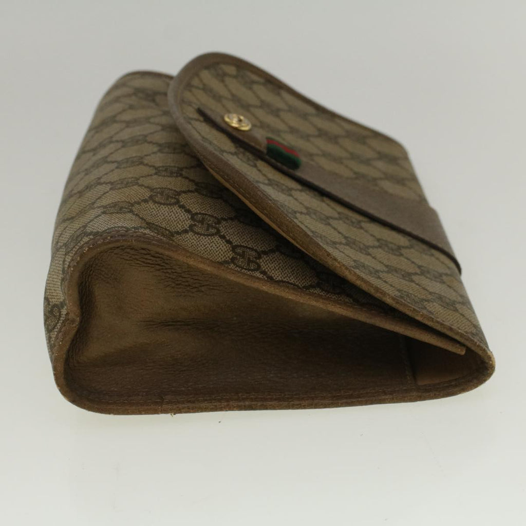 GUCCI GG Canvas Web Sherry Line Clutch Bag PVC Leather Beige Green 58679