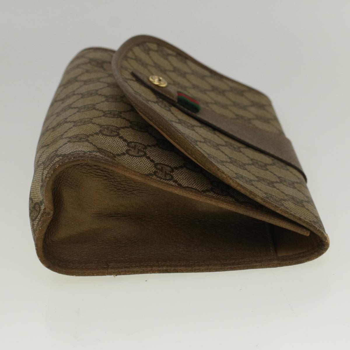 GUCCI GG Canvas Web Sherry Line Clutch Bag PVC Leather Beige Green 58679