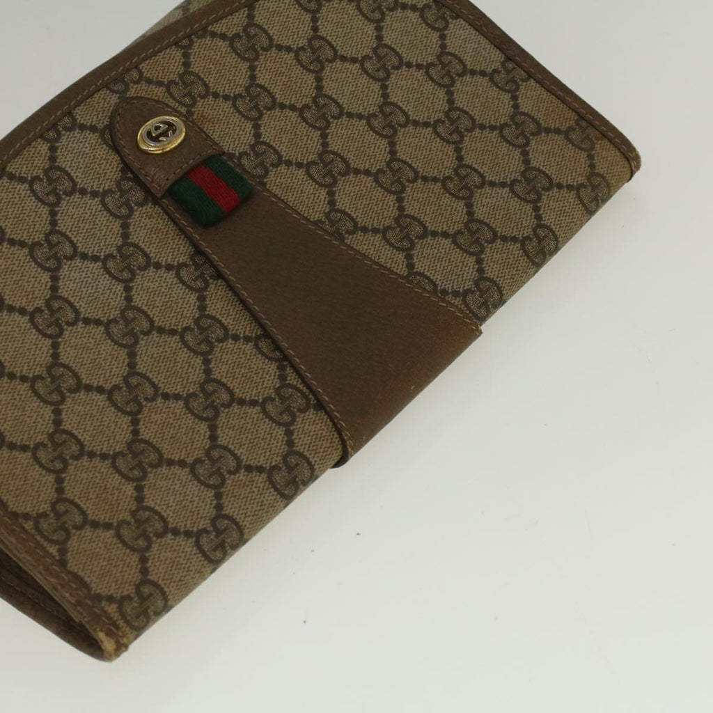 GUCCI GG Canvas Web Sherry Line Clutch Bag PVC Leather Beige Green 58679