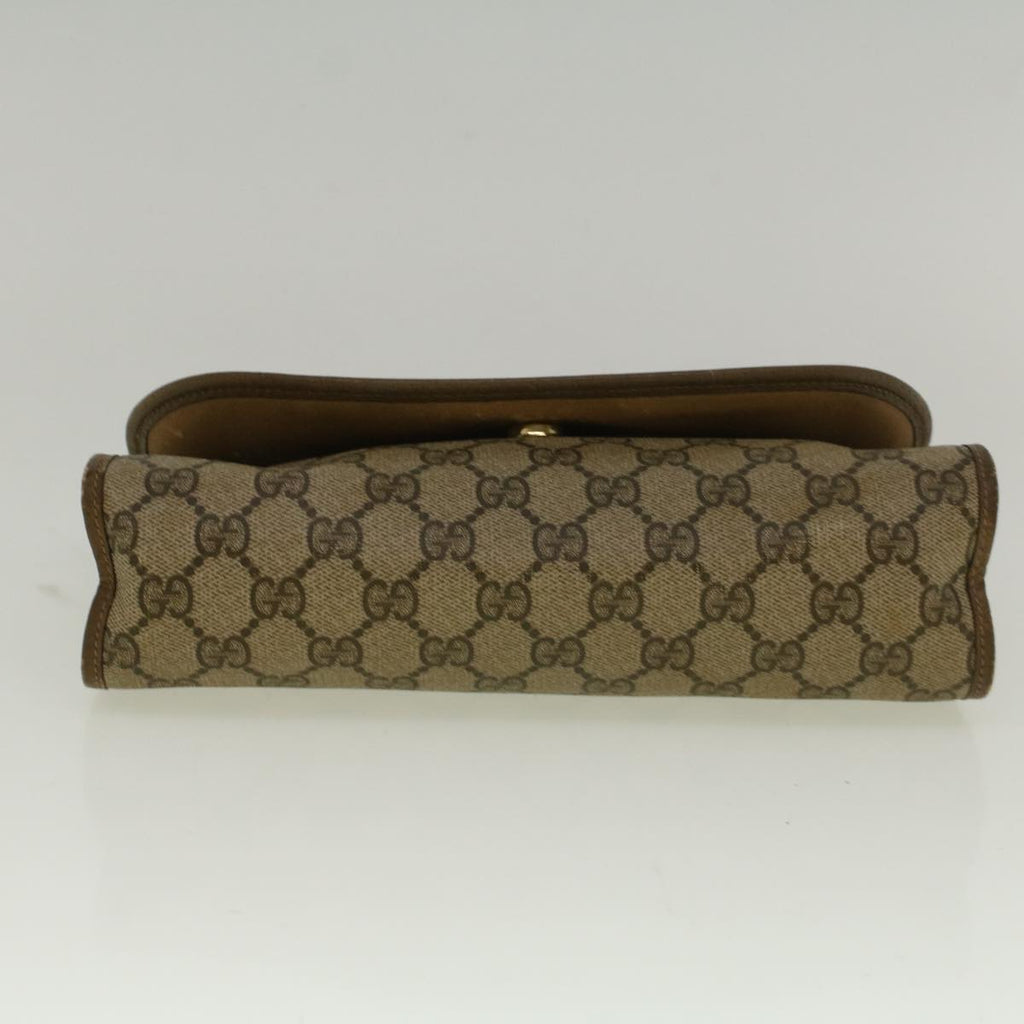 GUCCI GG Canvas Web Sherry Line Clutch Bag PVC Leather Beige Green 58679