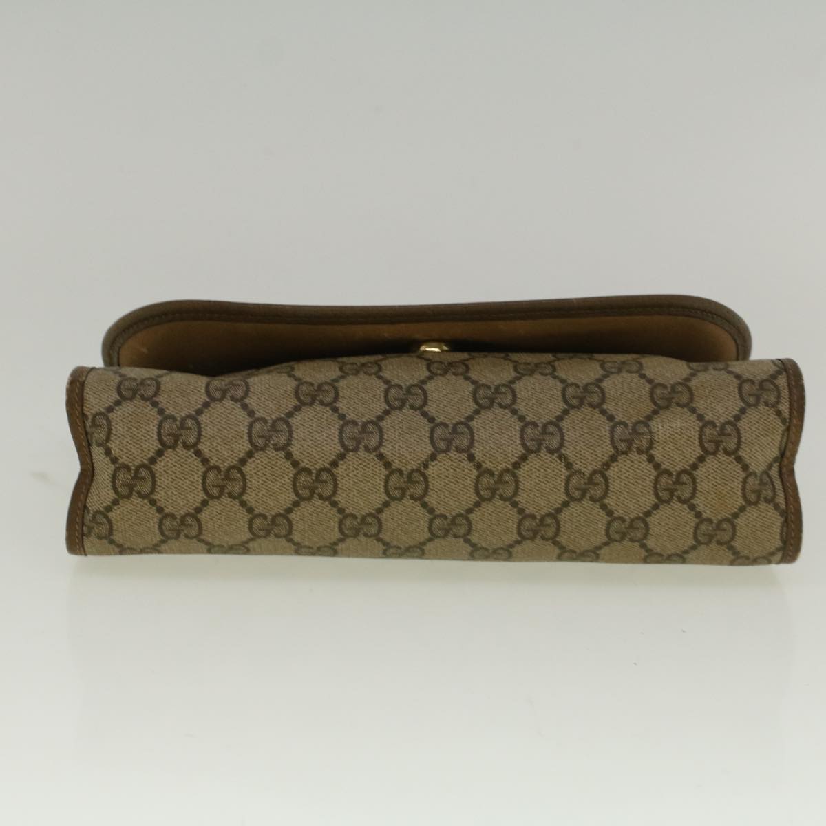 GUCCI GG Canvas Web Sherry Line Clutch Bag PVC Leather Beige Green 58679