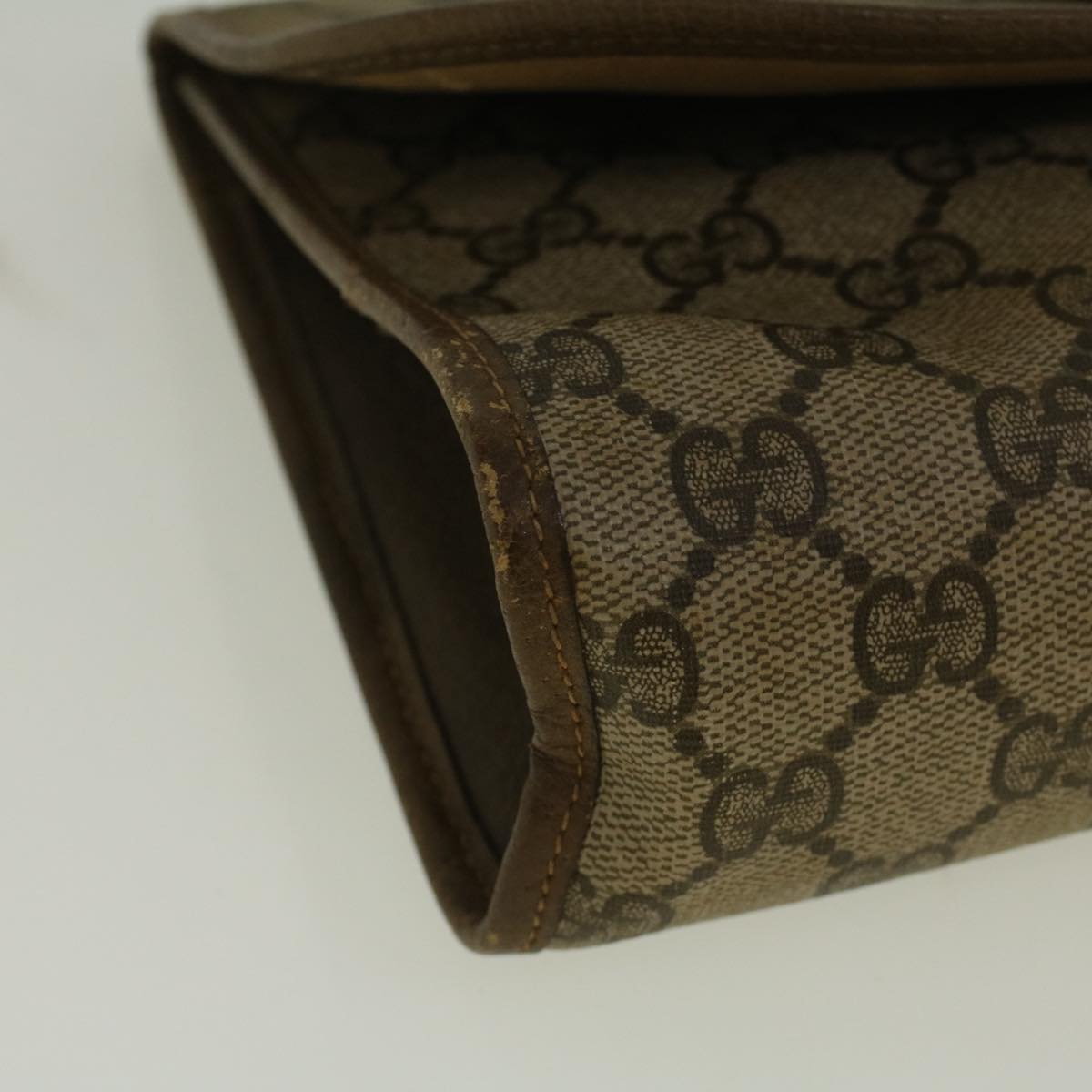 GUCCI GG Canvas Web Sherry Line Clutch Bag PVC Leather Beige Green 58679