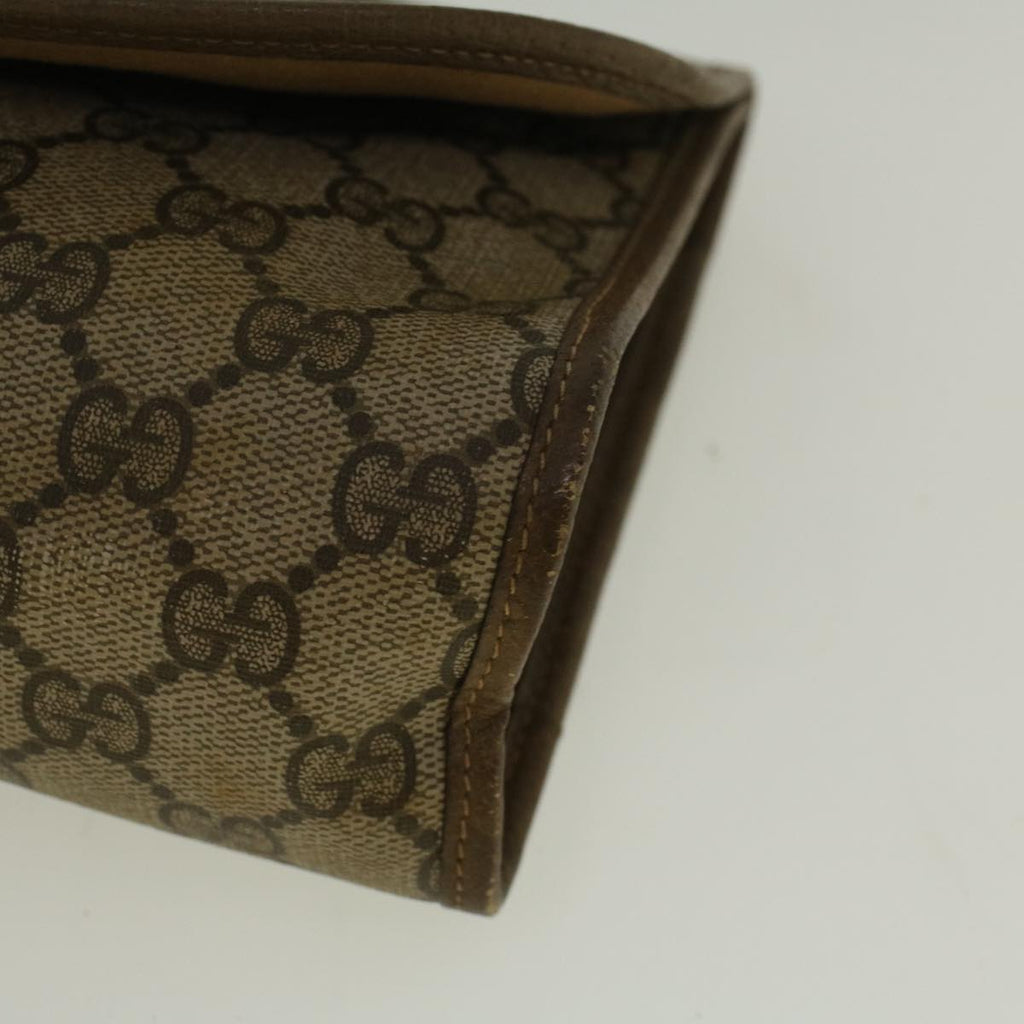 GUCCI GG Canvas Web Sherry Line Clutch Bag PVC Leather Beige Green 58679