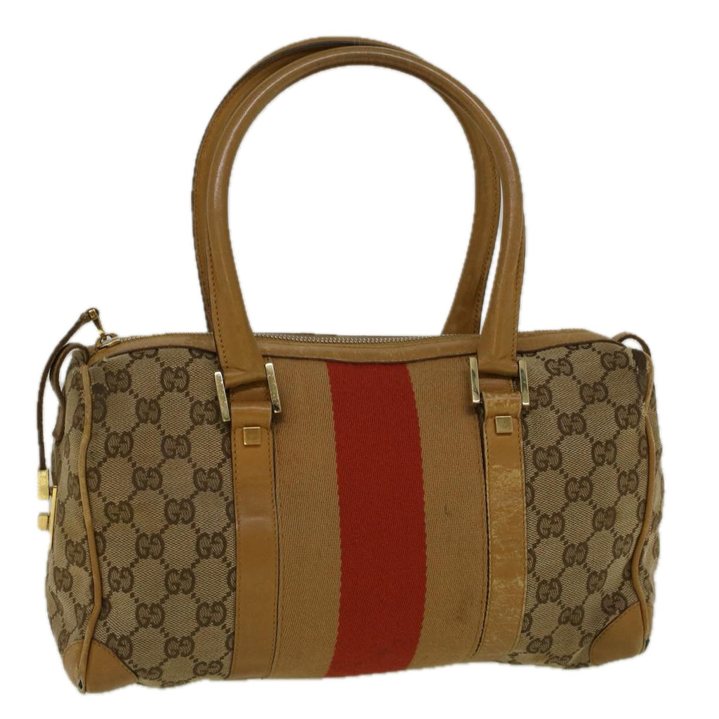 GUCCI GG Canvas Sherry Line Hand Bag Beige Brown Red 000 0851 002122 58695