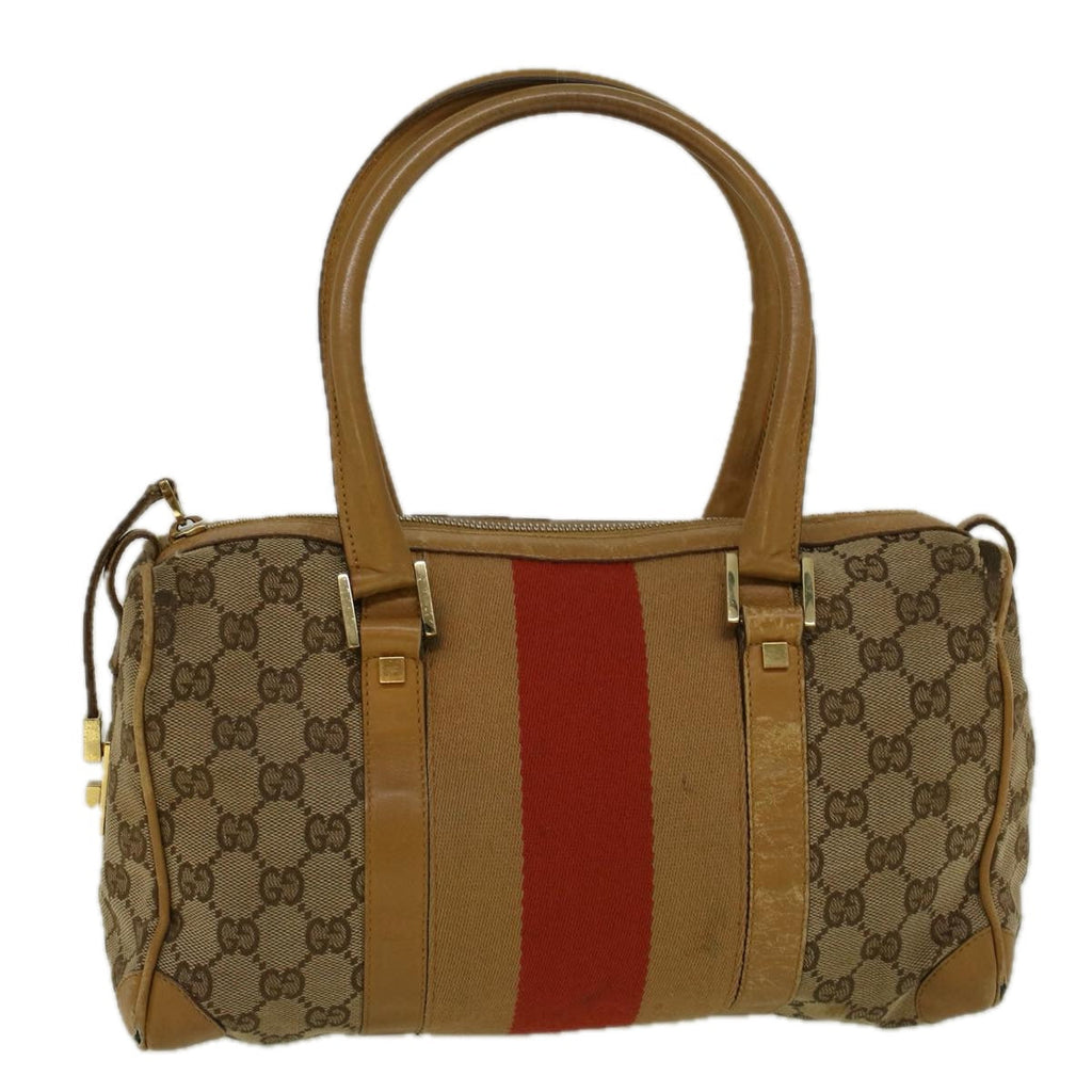 GUCCI GG Canvas Sherry Line Hand Bag Beige Brown Red 000 0851 002122 58695