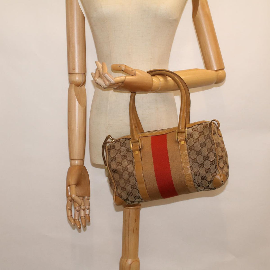 GUCCI GG Canvas Sherry Line Hand Bag Beige Brown Red 000 0851 002122 58695