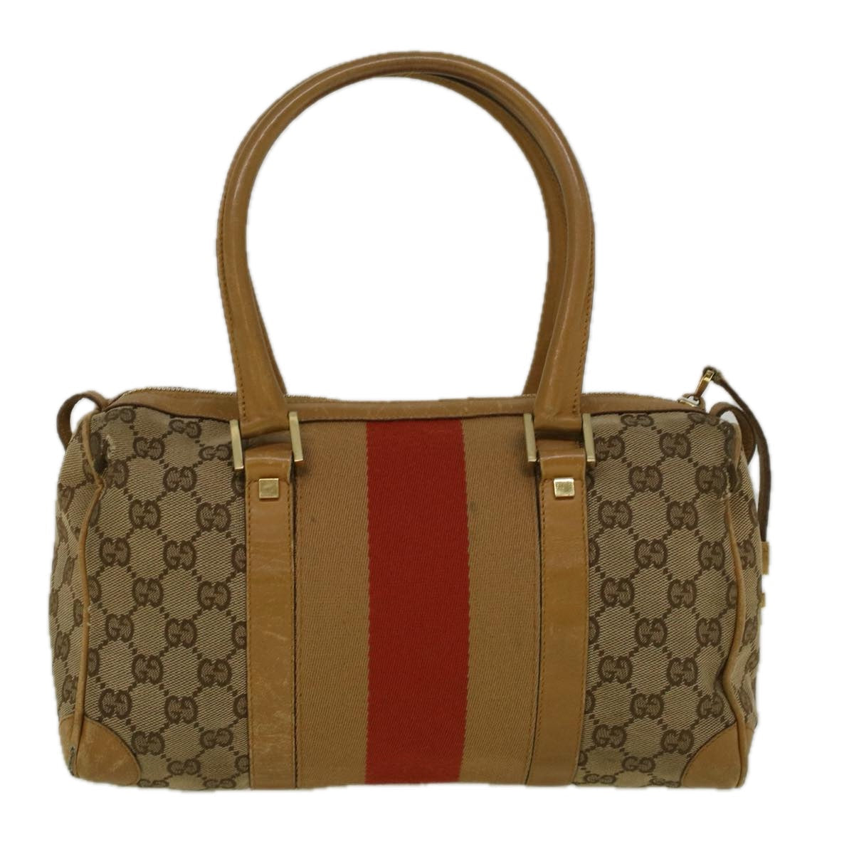 GUCCI GG Canvas Sherry Line Hand Bag Beige Brown Red 000 0851 002122 58695