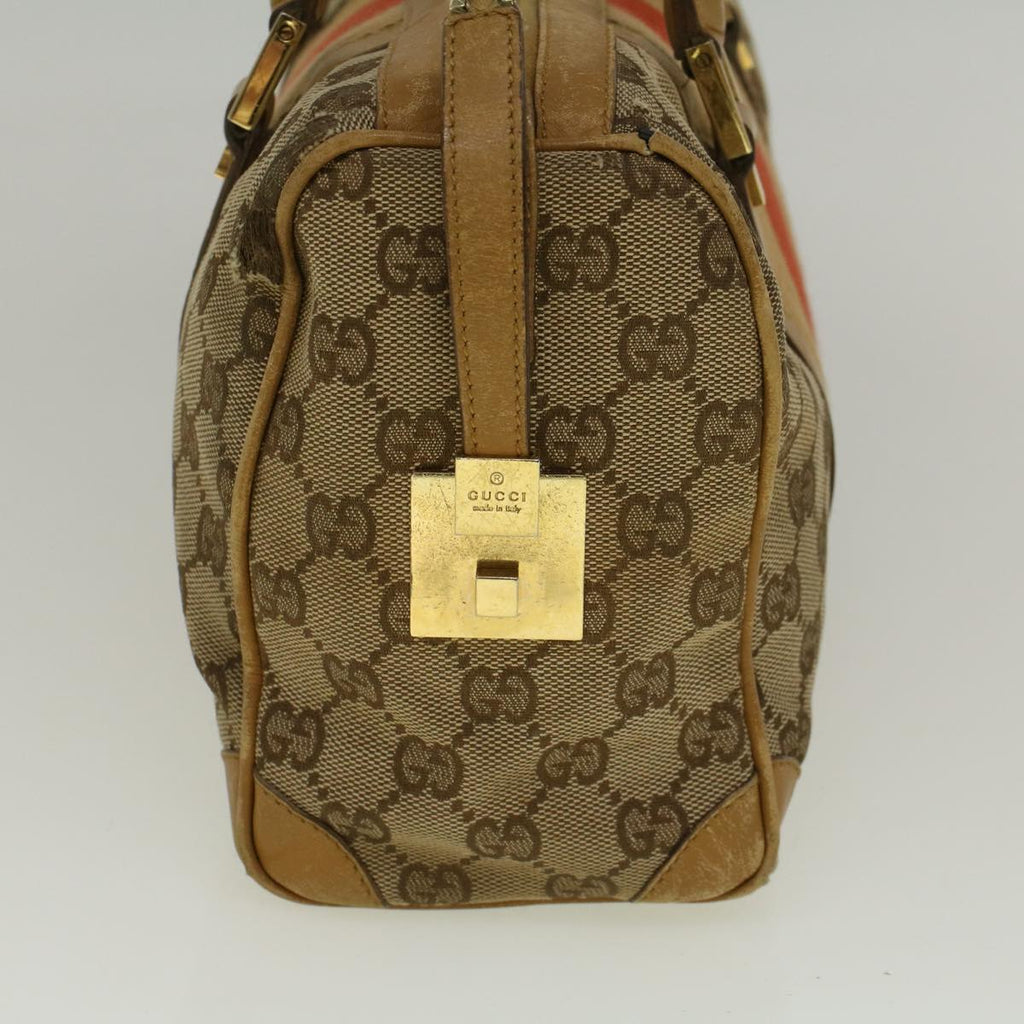 GUCCI GG Canvas Sherry Line Hand Bag Beige Brown Red 000 0851 002122 58695