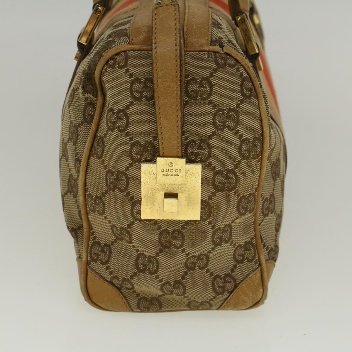 GUCCI GG Canvas Sherry Line Hand Bag Beige Brown Red 000 0851 002122 58695