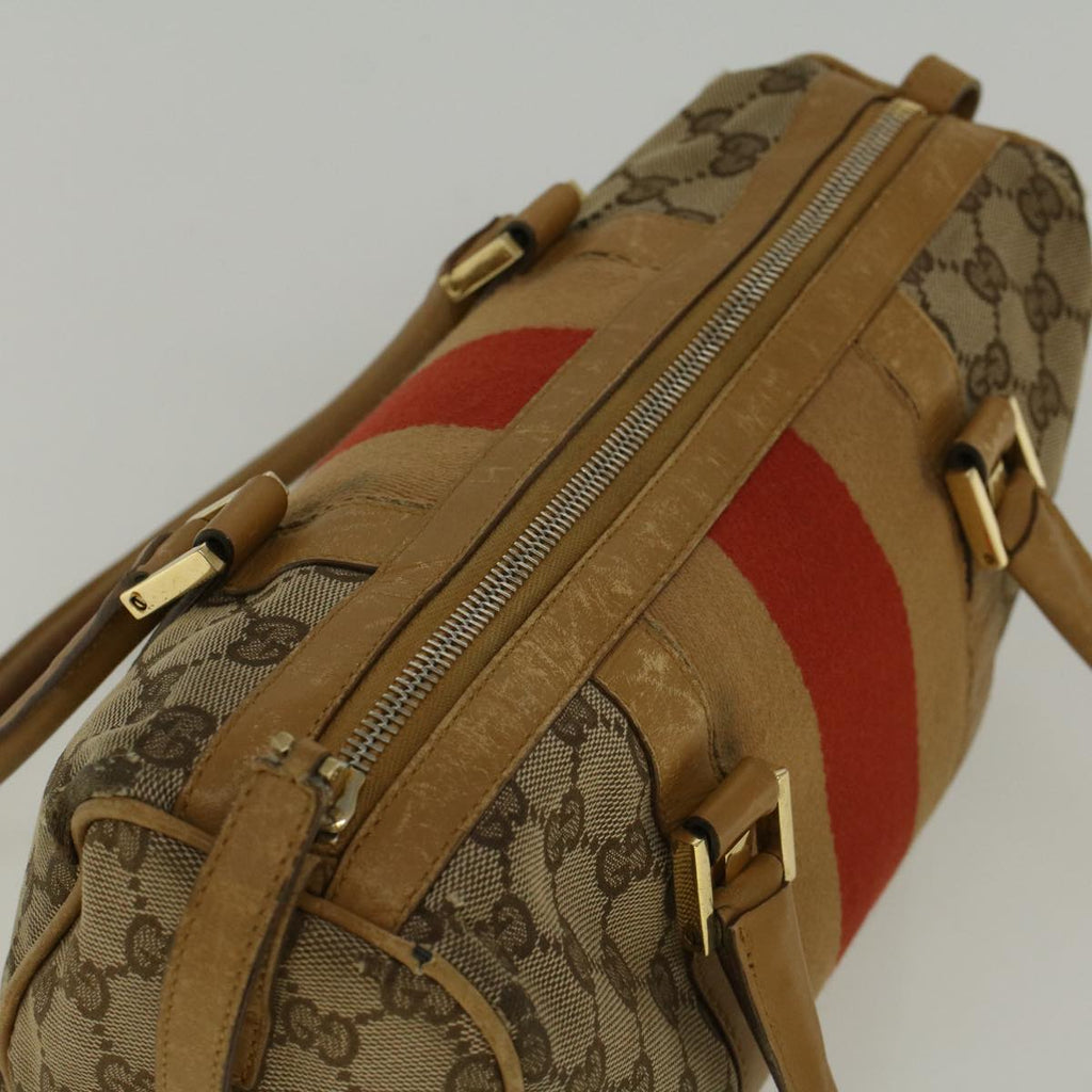 GUCCI GG Canvas Sherry Line Hand Bag Beige Brown Red 000 0851 002122 58695