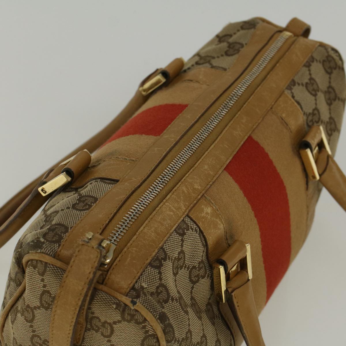 GUCCI GG Canvas Sherry Line Hand Bag Beige Brown Red 000 0851 002122 58695