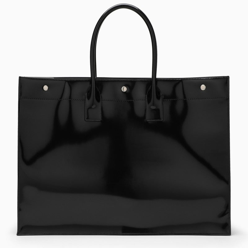 Saint Laurent Large Rive Gauche Black Patent Leather Bag Men