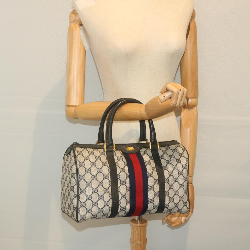 GUCCI GG Supreme Sherry Line Hand Bag Red Navy Gray 58 02 007 58751