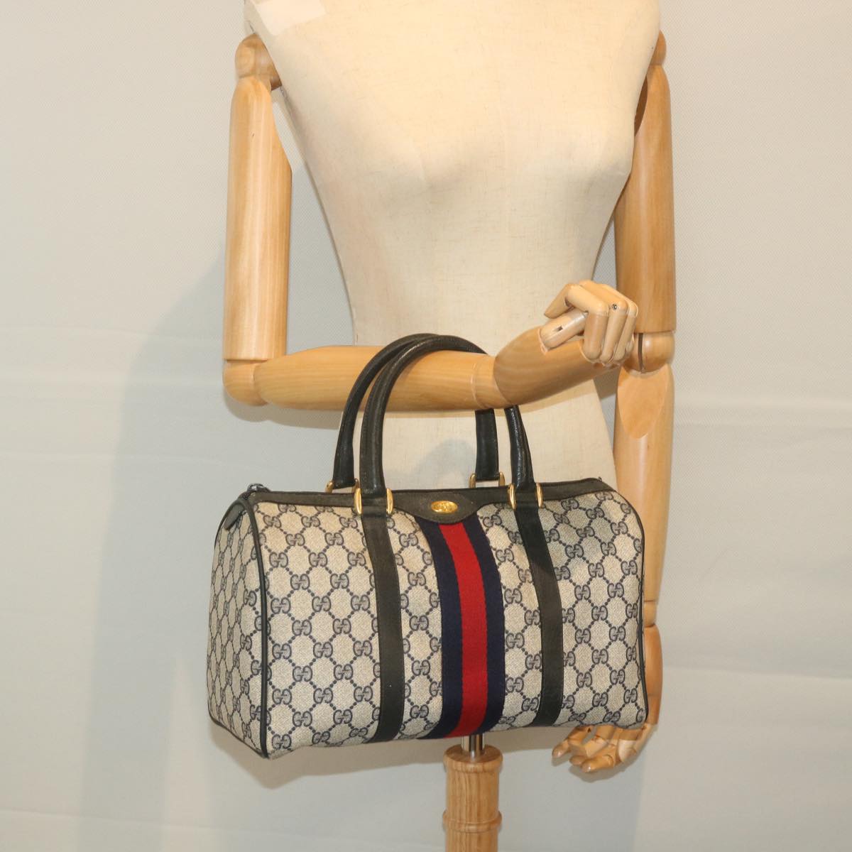 GUCCI GG Supreme Sherry Line Hand Bag Red Navy Gray 58 02 007 58751