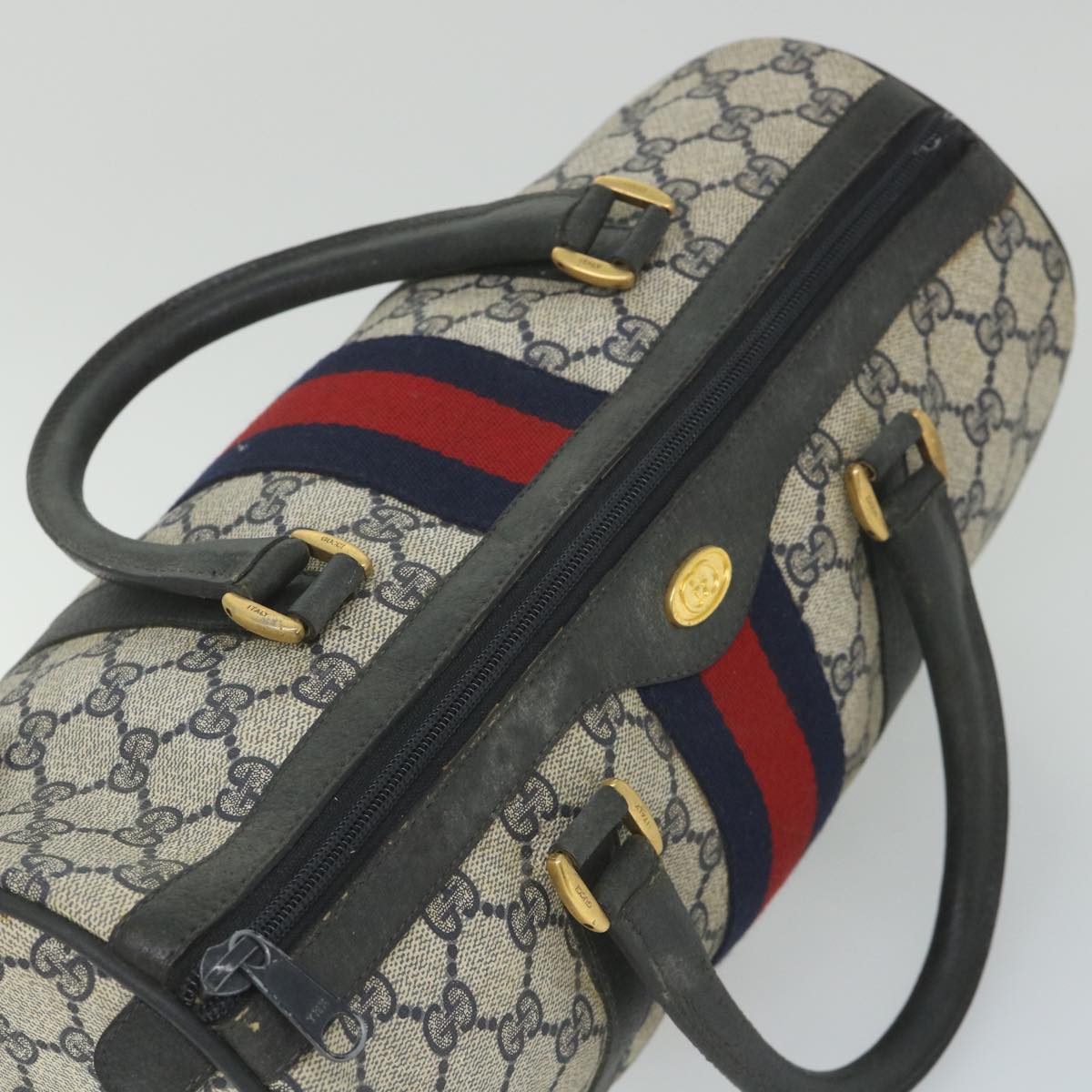 GUCCI GG Supreme Sherry Line Hand Bag Red Navy Gray 58 02 007 58751