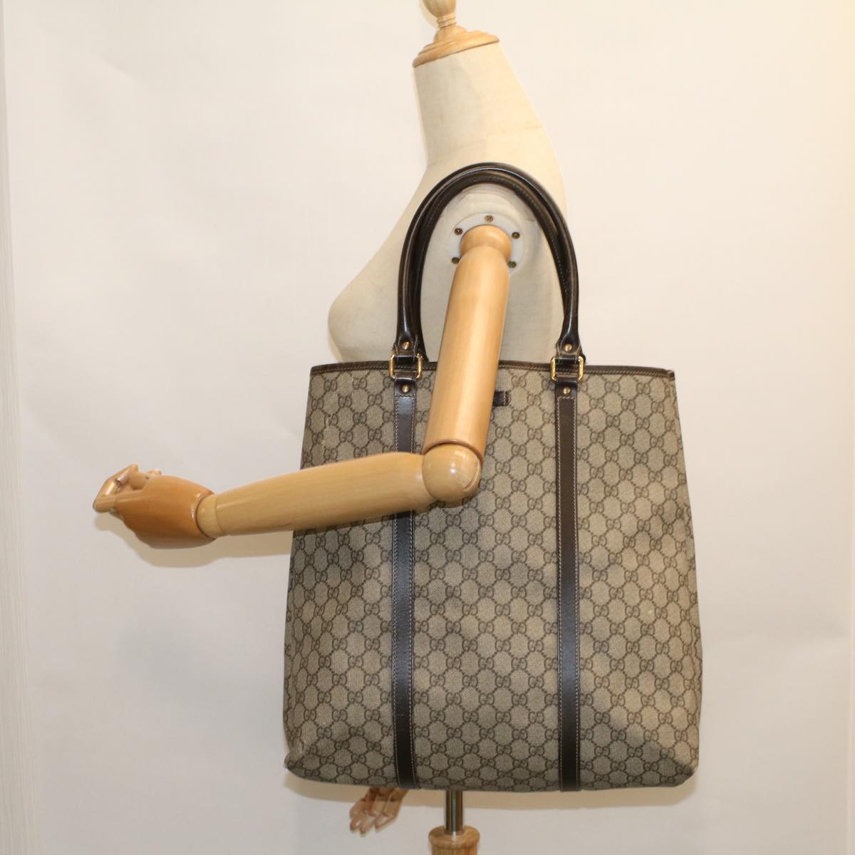 GUCCI GG Supreme Tote Bag PVC Leather Beige 223668 58795