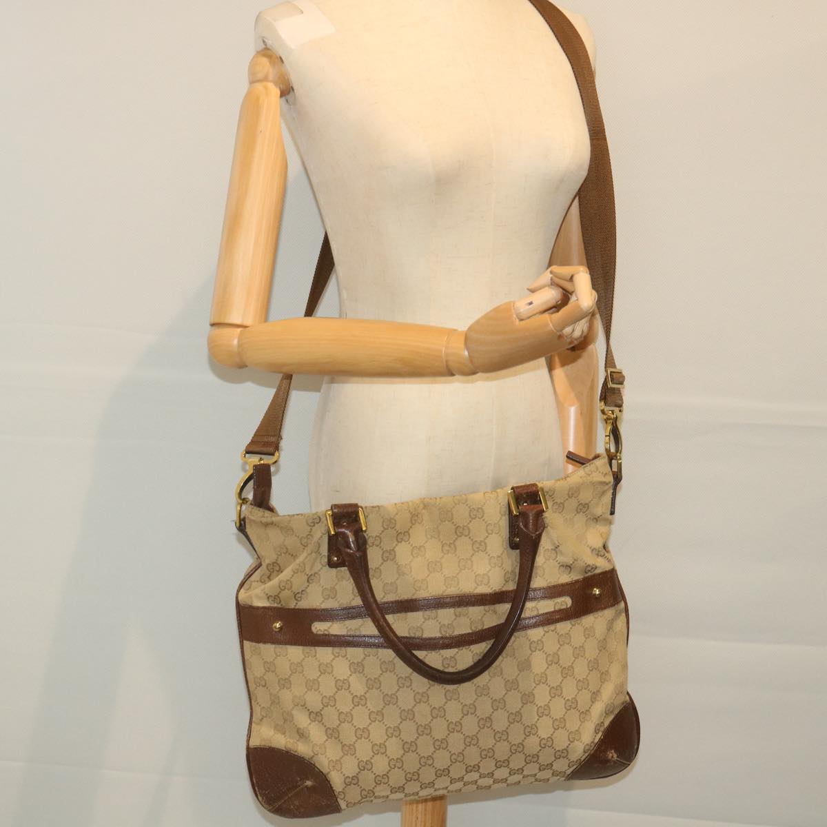 GUCCI GG Canvas Tote Bag 2way Beige 115525 203989 58799