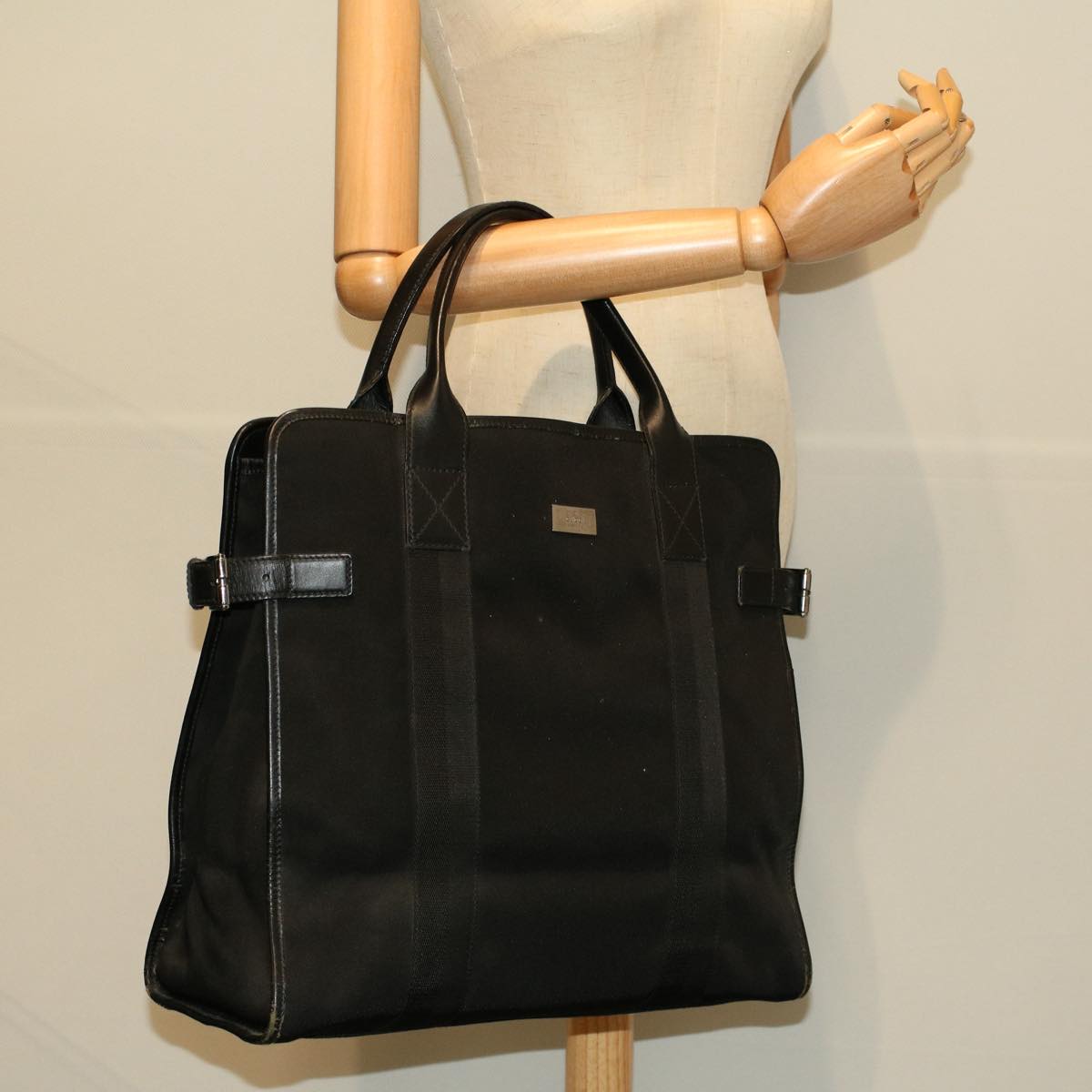 GUCCI Chain Hand Bag Nylon Black 115517 58800