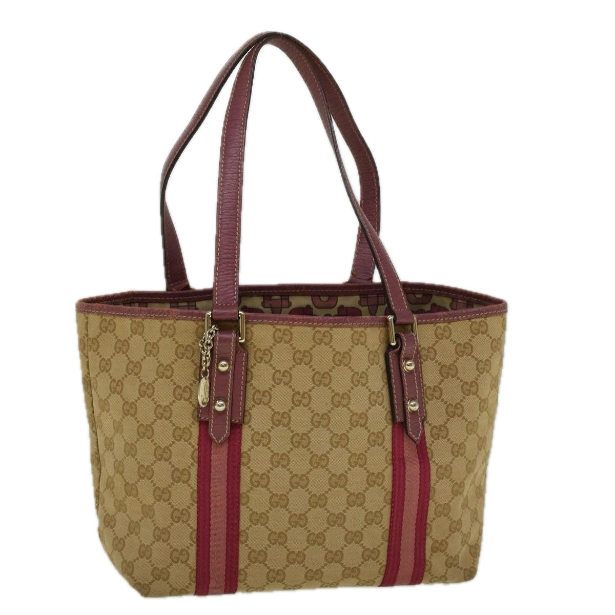 GUCCI GG Canvas Sherry Line Tote Bag Beige Pink 137396 58810