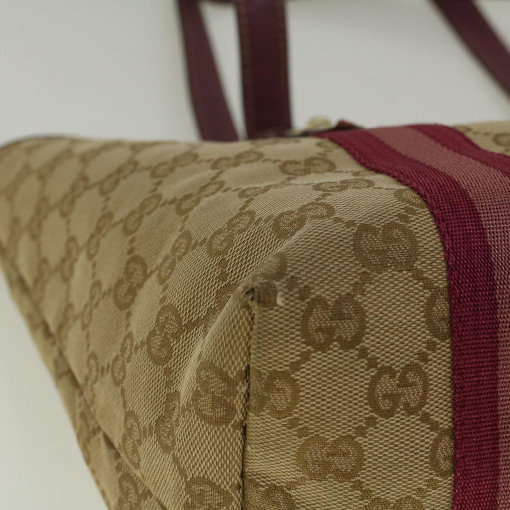 GUCCI GG Canvas Sherry Line Tote Bag Beige Pink 137396 58810