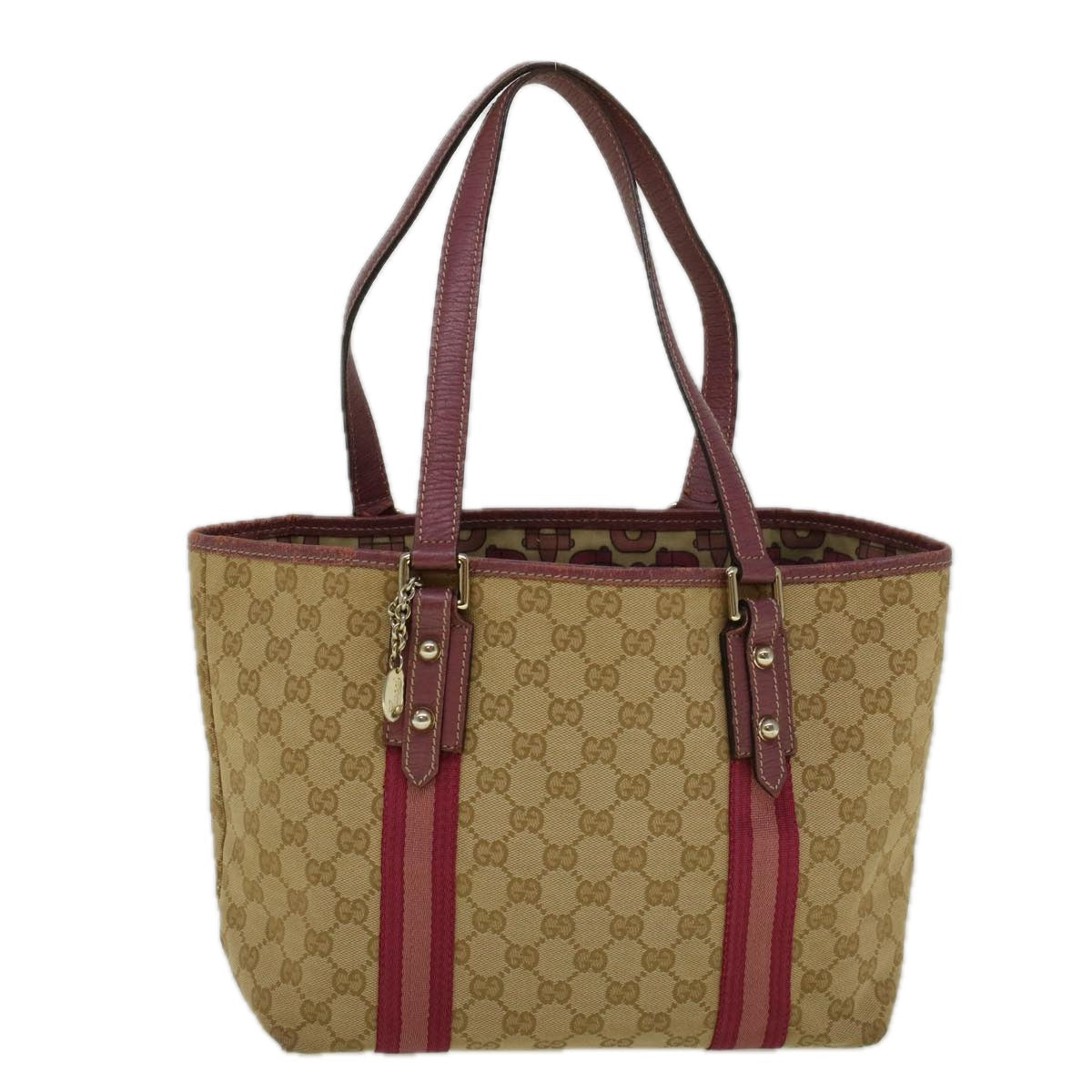 GUCCI GG Canvas Sherry Line Tote Bag Beige Pink 137396 58810