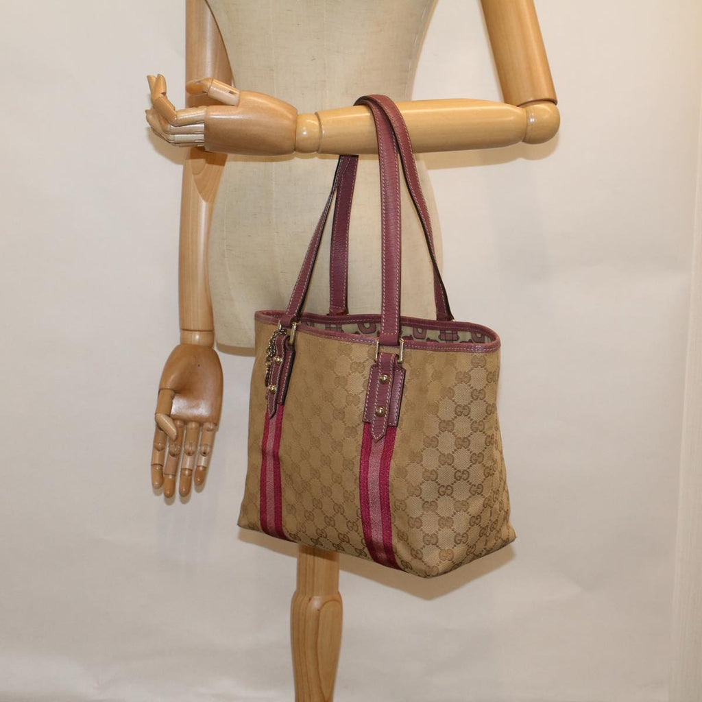 GUCCI GG Canvas Sherry Line Tote Bag Beige Pink 137396 58810