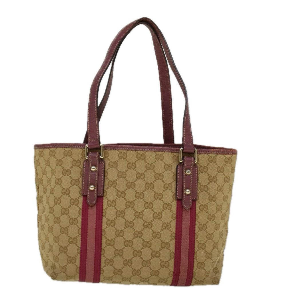 GUCCI GG Canvas Sherry Line Tote Bag Beige Pink 137396 58810