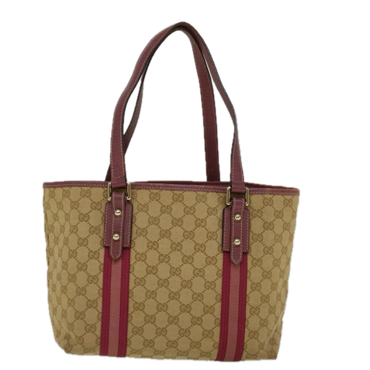 GUCCI GG Canvas Sherry Line Tote Bag Beige Pink 137396 58810