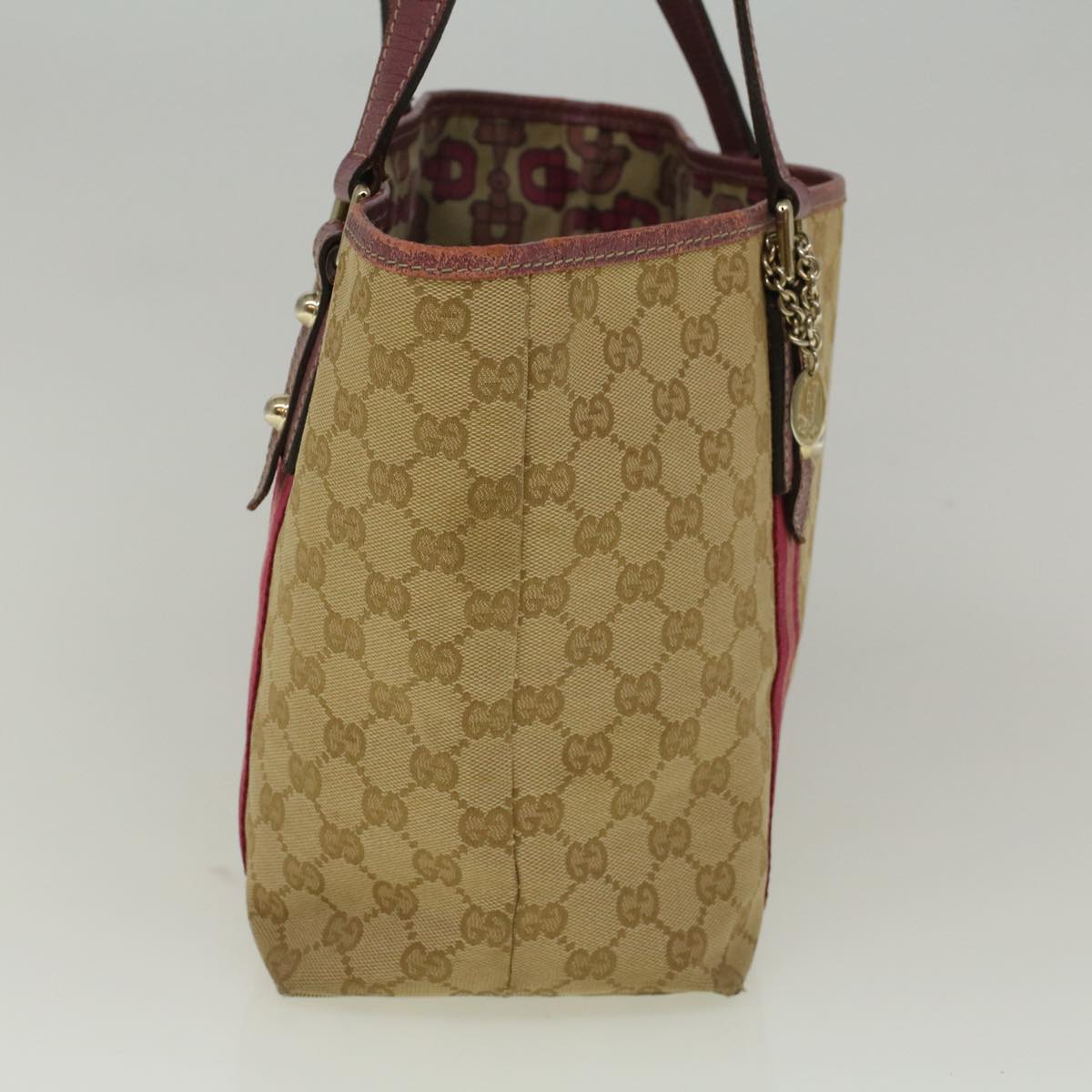 GUCCI GG Canvas Sherry Line Tote Bag Beige Pink 137396 58810