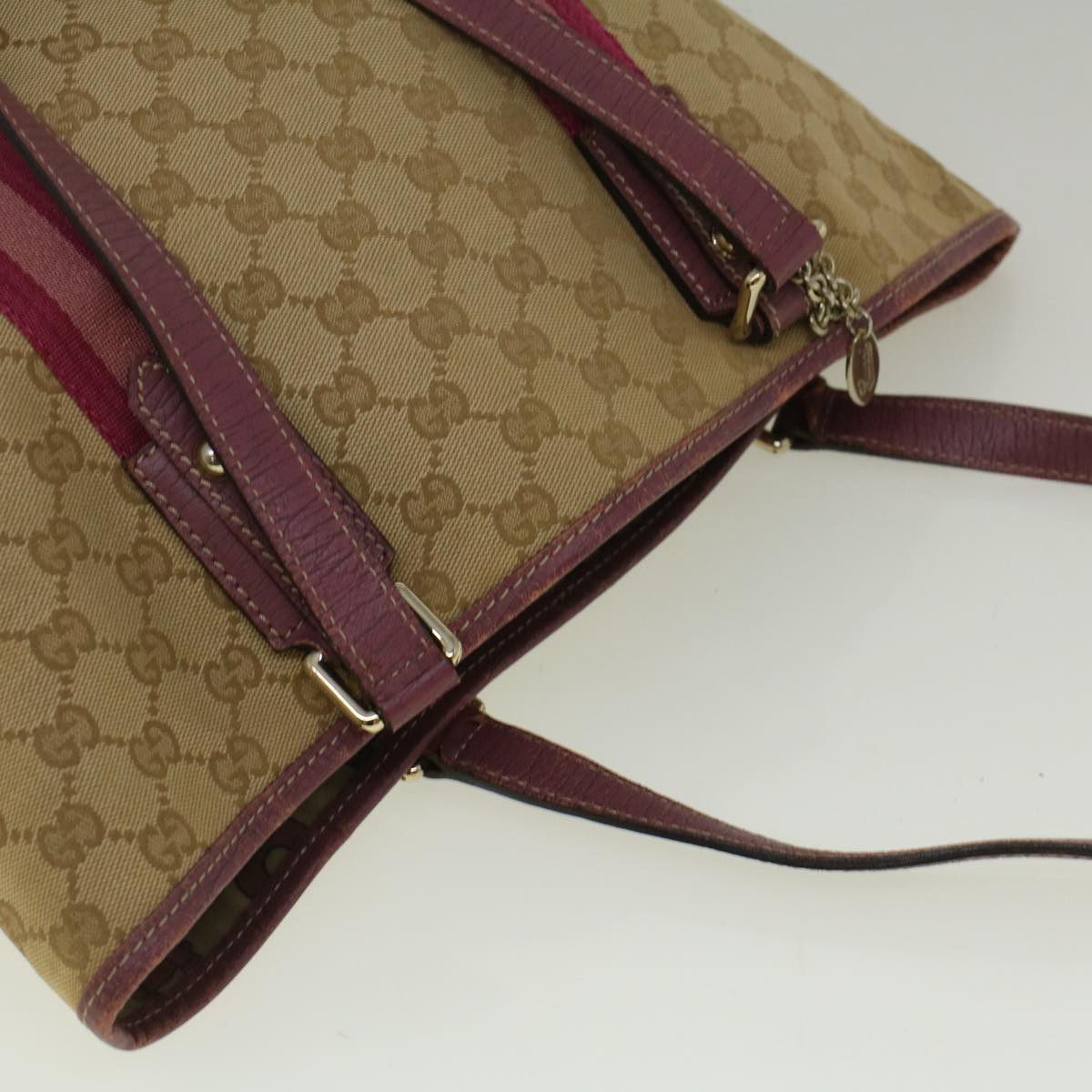 GUCCI GG Canvas Sherry Line Tote Bag Beige Pink 137396 58810