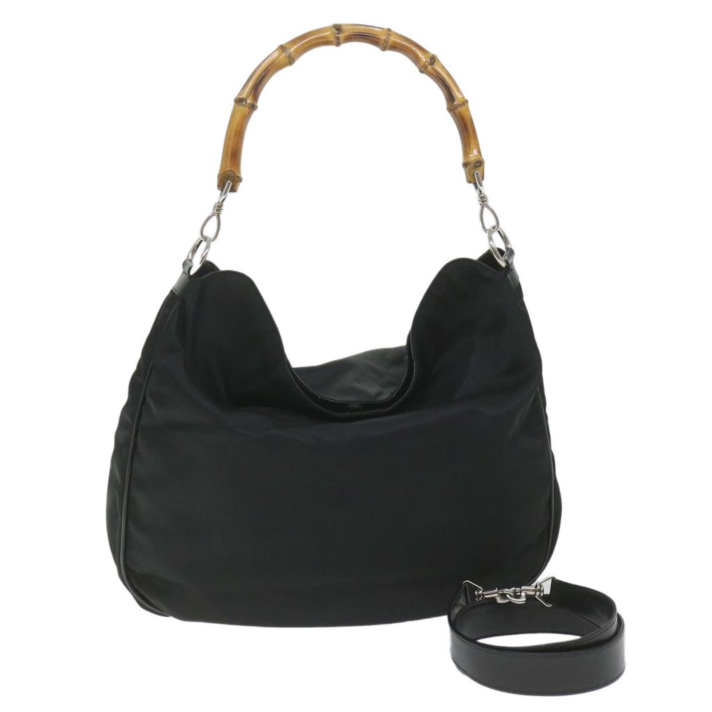 GUCCI Bamboo Shoulder Bag Nylon 2way Black 001 1998 1577 5 58813