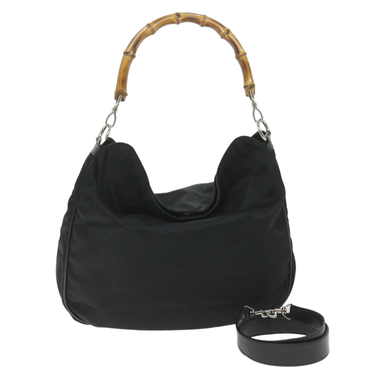 GUCCI Bamboo Shoulder Bag Nylon 2way Black 001 1998 1577 5 58813