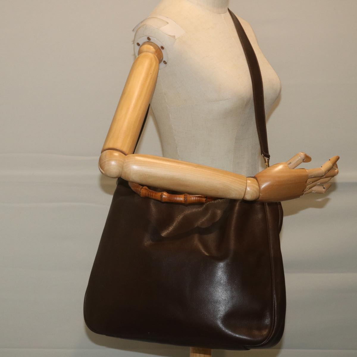 GUCCI Bamboo Shoulder Bag Leather Brown 001 1998 1577 58814