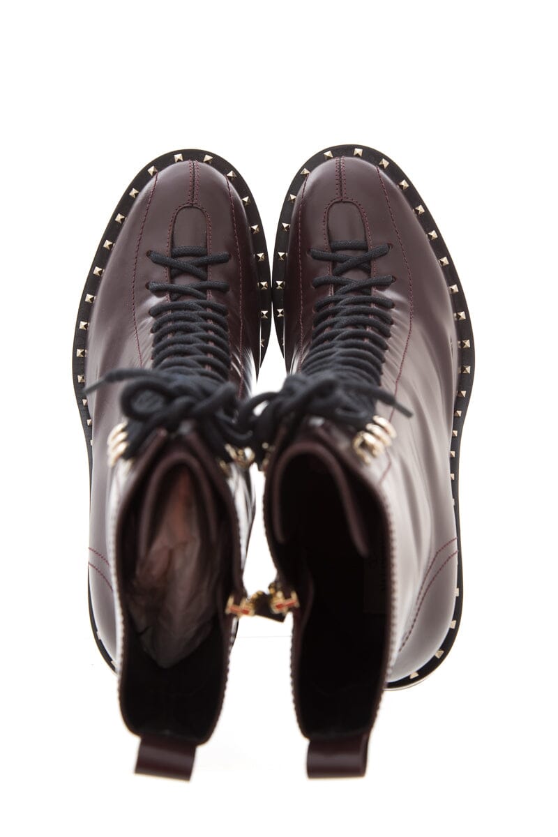 Valentino Garavani Burgundy & Black Studded Boots SZ 40