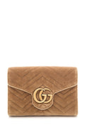 Gucci Brown Velvet Marmont Cross-Body Chain Wallet