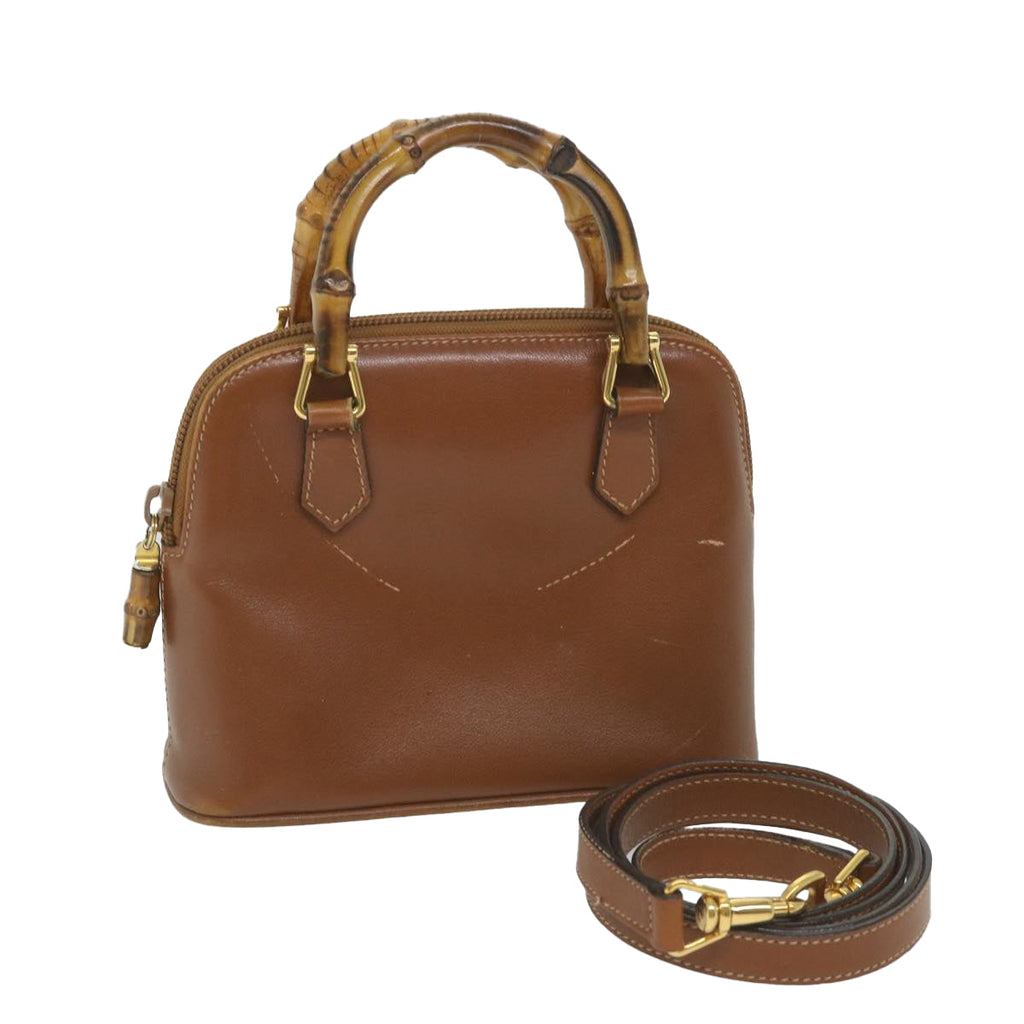 GUCCI Bamboo Hand Bag Leather 2way Brown 007 1014 0231 0 59000