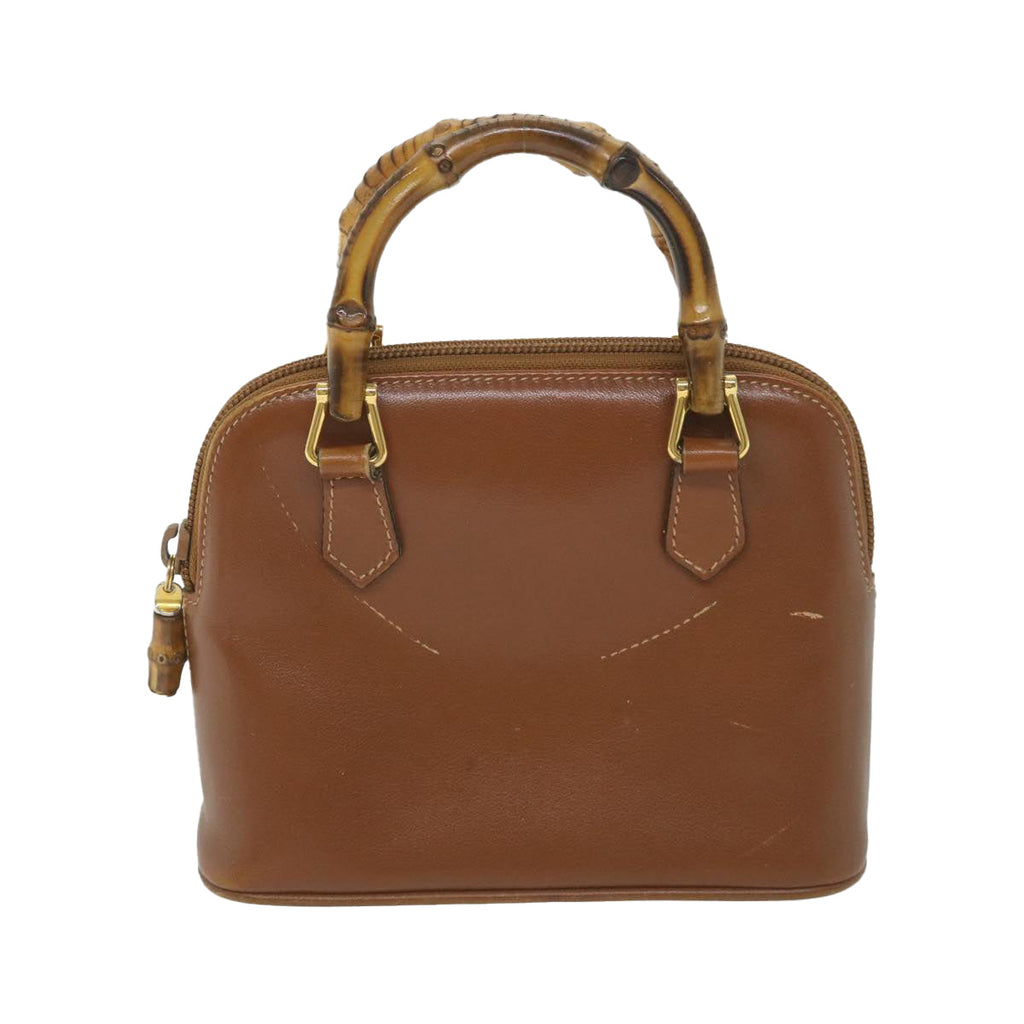 GUCCI Bamboo Hand Bag Leather 2way Brown 007 1014 0231 0 59000