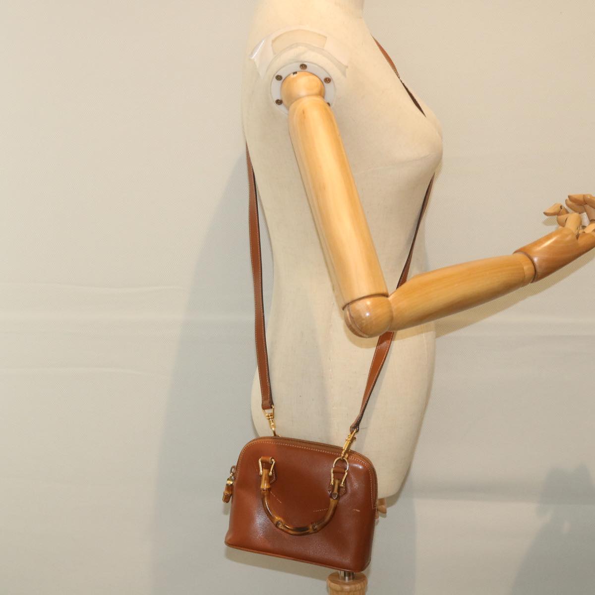GUCCI Bamboo Hand Bag Leather 2way Brown 007 1014 0231 0 59000
