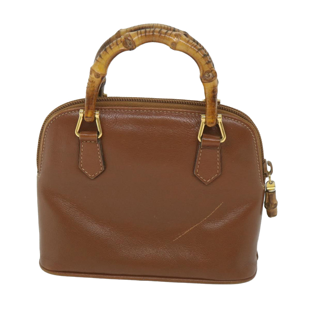 GUCCI Bamboo Hand Bag Leather 2way Brown 007 1014 0231 0 59000