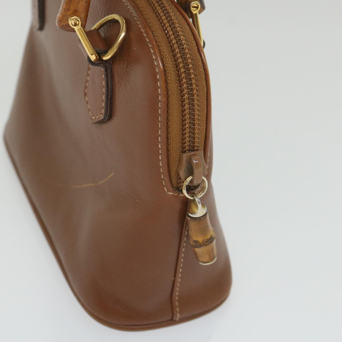 GUCCI Bamboo Hand Bag Leather 2way Brown 007 1014 0231 0 59000